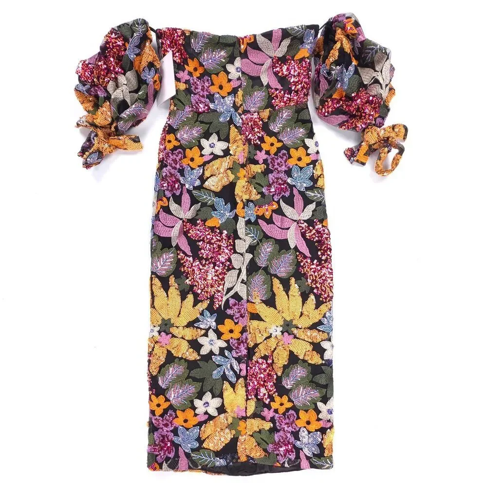 NWT Alamour The Label Flora Sequin Midi Dress Coquette Coconut Resort Maximalist - Picture 5 of 9